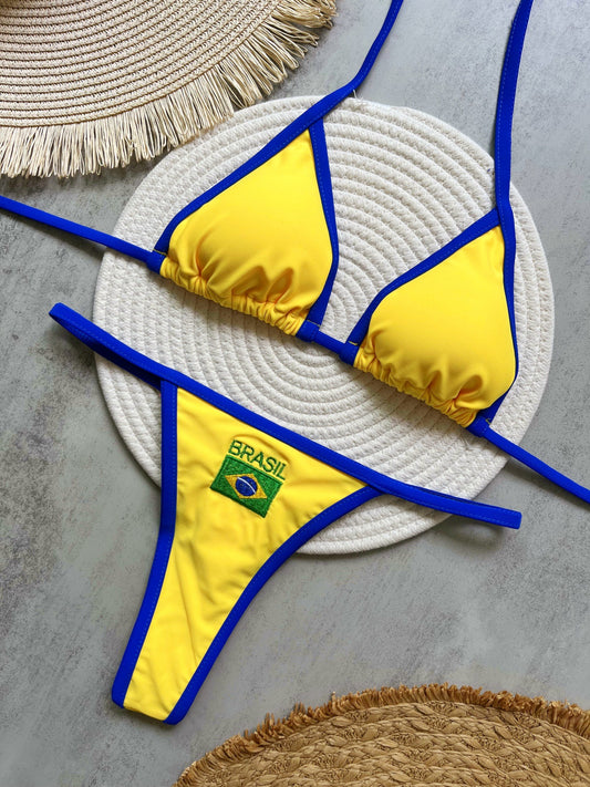 Brazil Flag Embroidered Bikini Swimwear