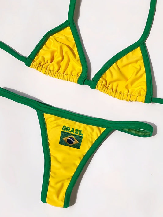 Brazil Flag Embroidered Bikini Swimwear