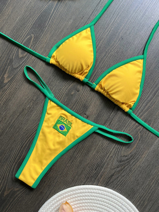 Brazil Flag Embroidered Bikini Swimwear