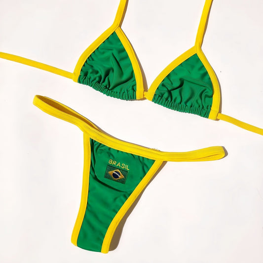 Brazil Flag Embroidered Bikini Swimwear