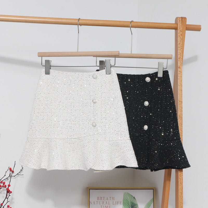 Breasted ruffled fishtail skirt