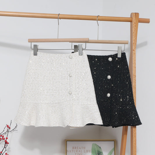 Breasted ruffled fishtail skirt