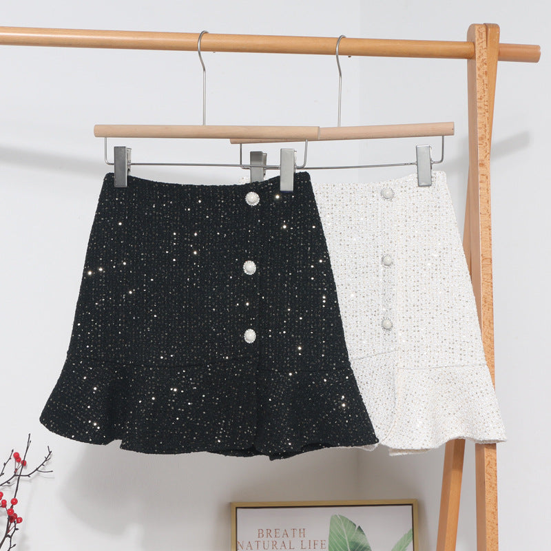 Breasted ruffled fishtail skirt