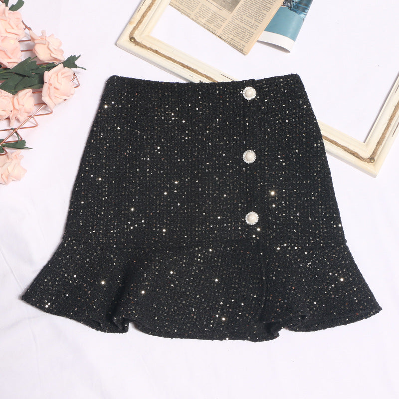 Breasted ruffled fishtail skirt