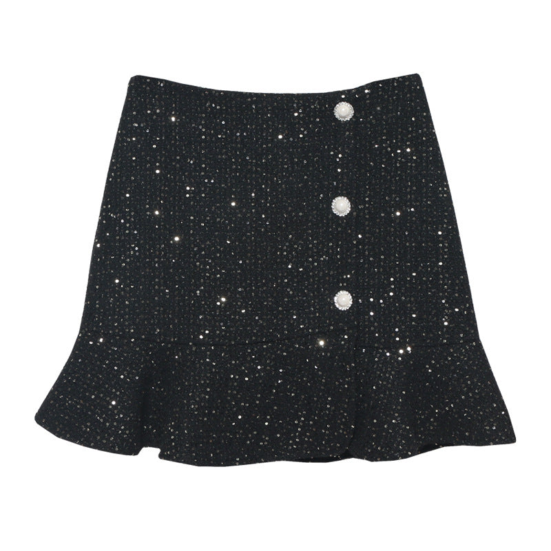 Breasted ruffled fishtail skirt