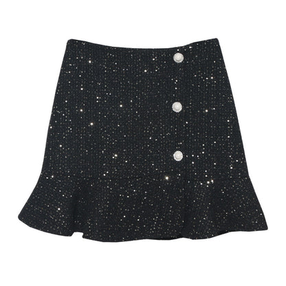 Breasted ruffled fishtail skirt