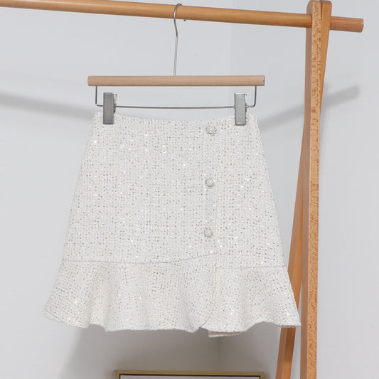 Breasted ruffled fishtail skirt