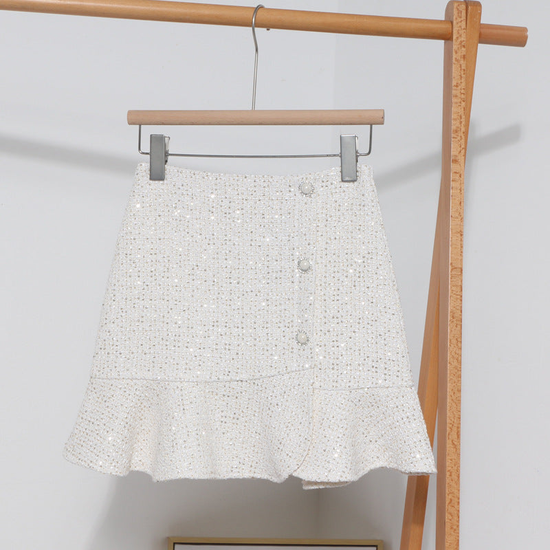 Breasted ruffled fishtail skirt