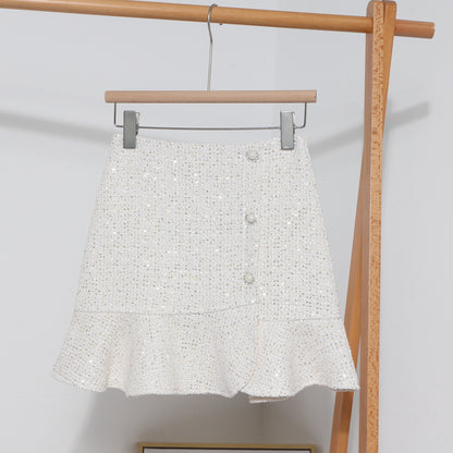 Breasted ruffled fishtail skirt