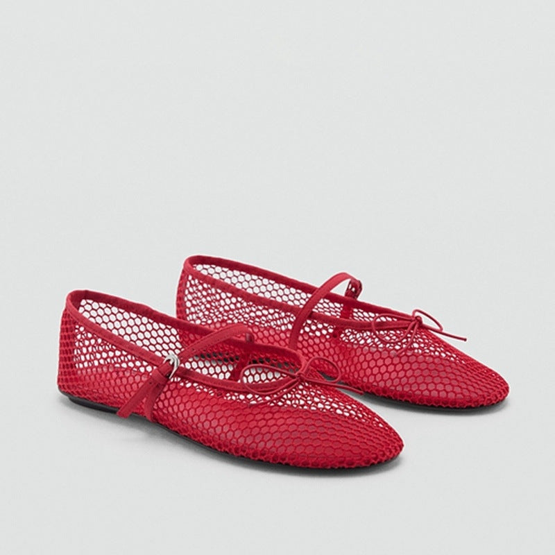 Breathable Bow Buckle Flat Shoes
