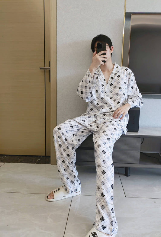 Breathable long-sleeved silk pajama set
