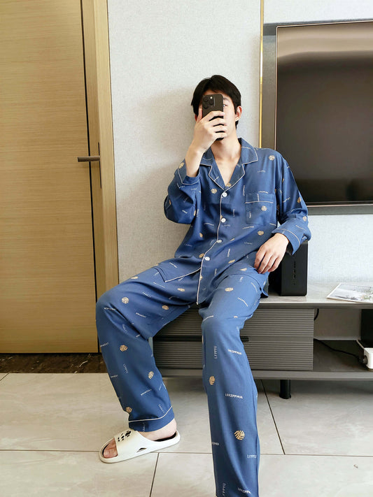 Breathable long-sleeved silk pajama set