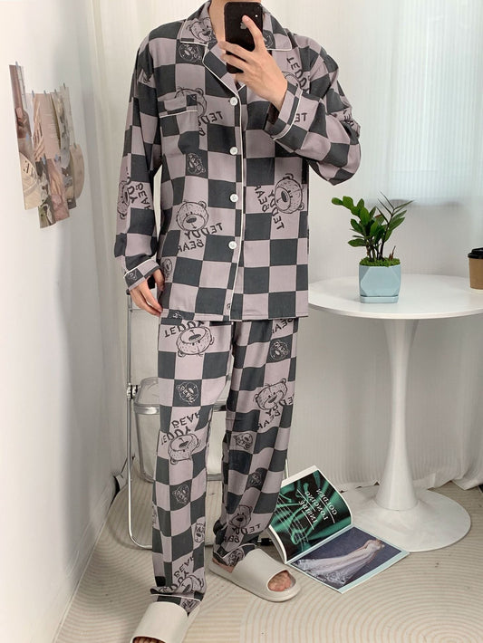 Breathable long-sleeved silk pajama set