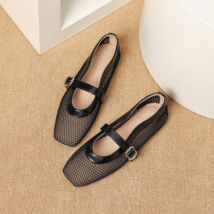 Breathable Mesh Ballet Flat Sandals with Buckle