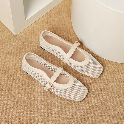 Breathable Mesh Ballet Flat Sandals with Buckle