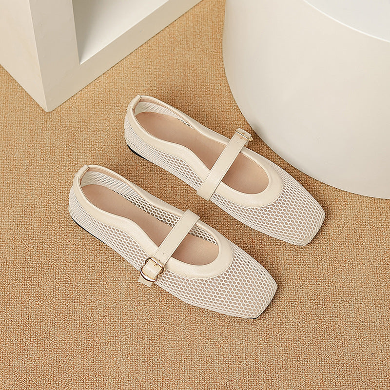 Breathable Mesh Ballet Flat Sandals with Buckle