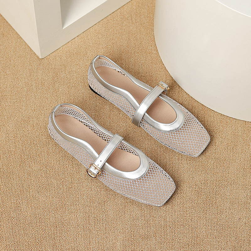 Breathable Mesh Ballet Flat Sandals with Buckle