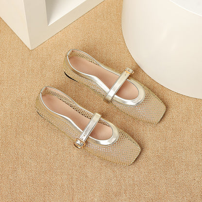 Breathable Mesh Ballet Flat Sandals with Buckle