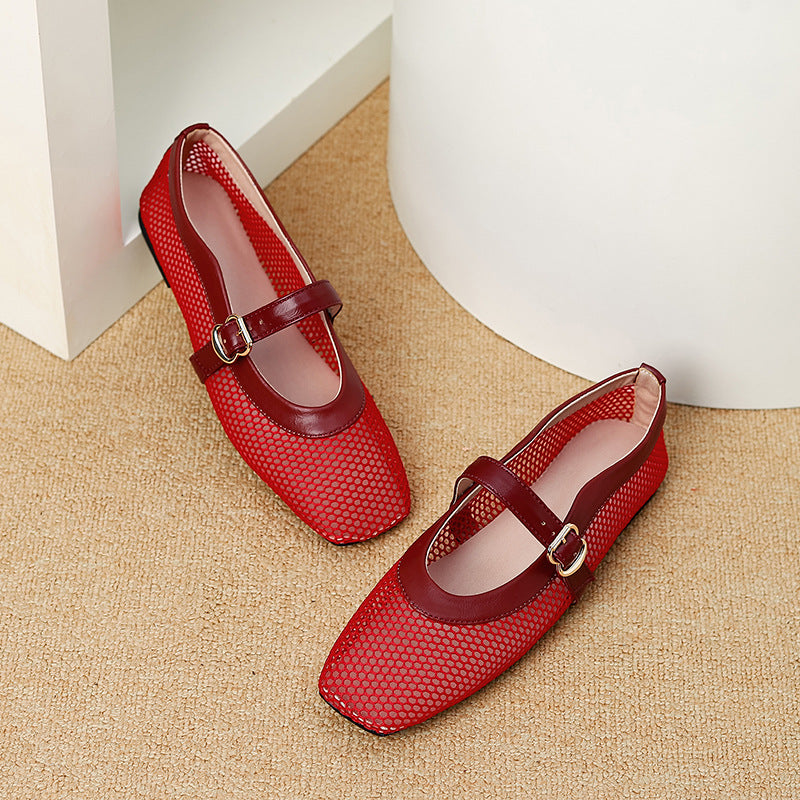 Breathable Mesh Ballet Flat Sandals with Buckle