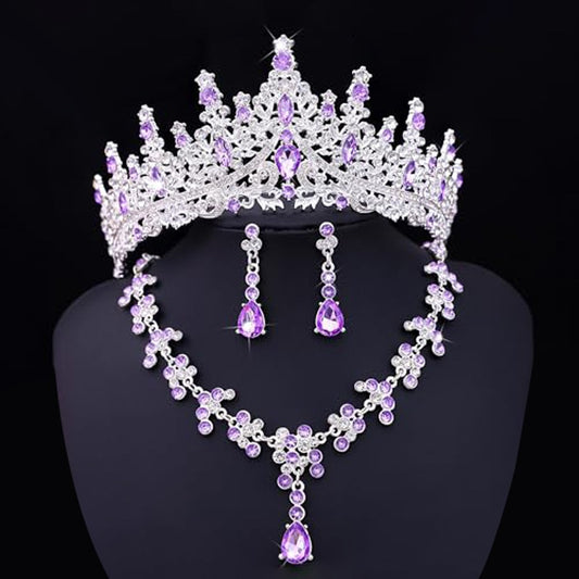 Bridal Crown Necklace Earrings Three-Piece
