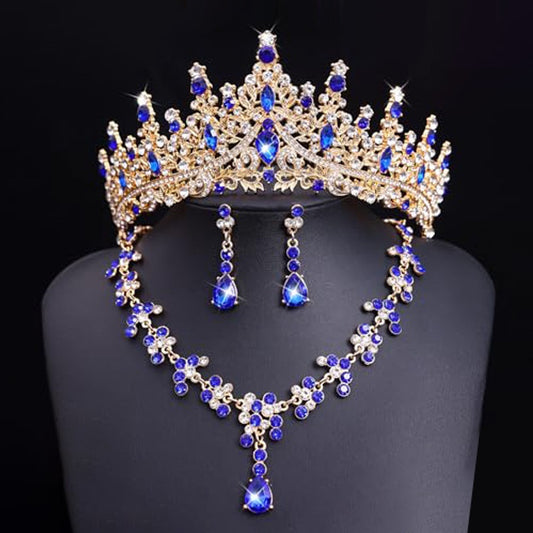 Bridal Crown Necklace Earrings Three-Piece