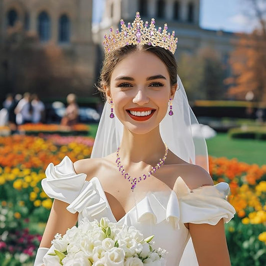 Bridal Crown Necklace Earrings Three-Piece