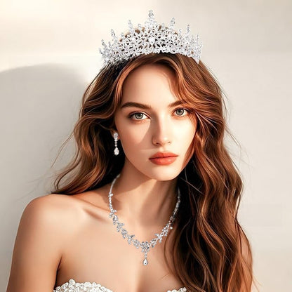 Bridal Crown Necklace Earrings Three-Piece