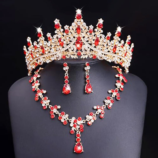Bridal Crown Necklace Earrings Three-Piece