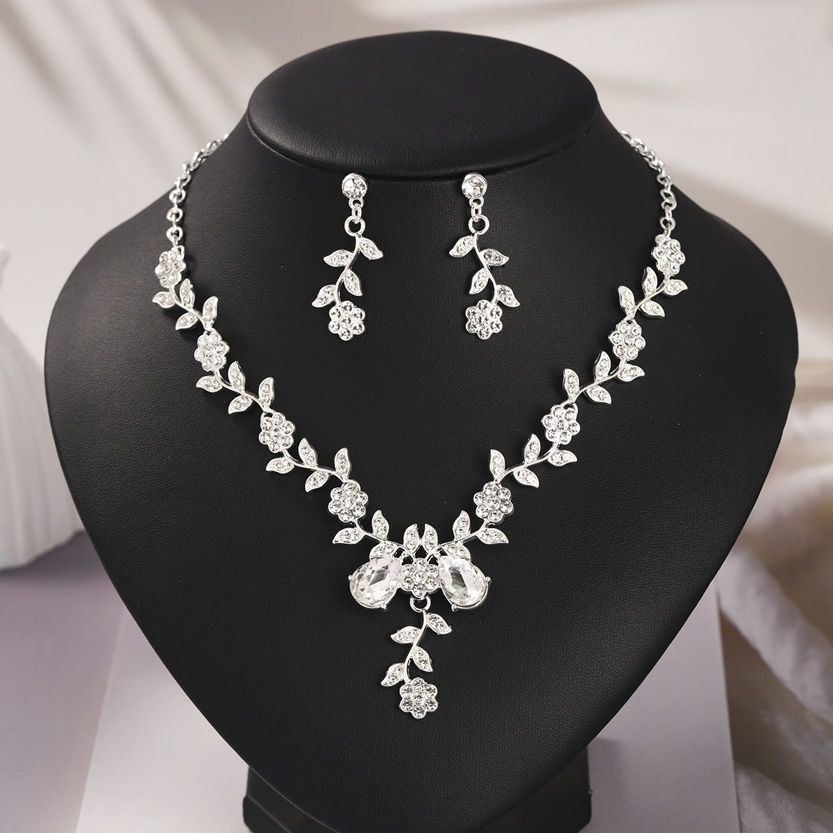 Bridal Necklace and Earring Set with Diamond Accents