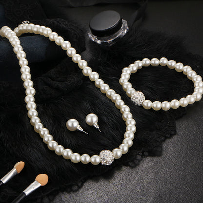 Bridal Pearl Necklace Earrings Bracelet Set