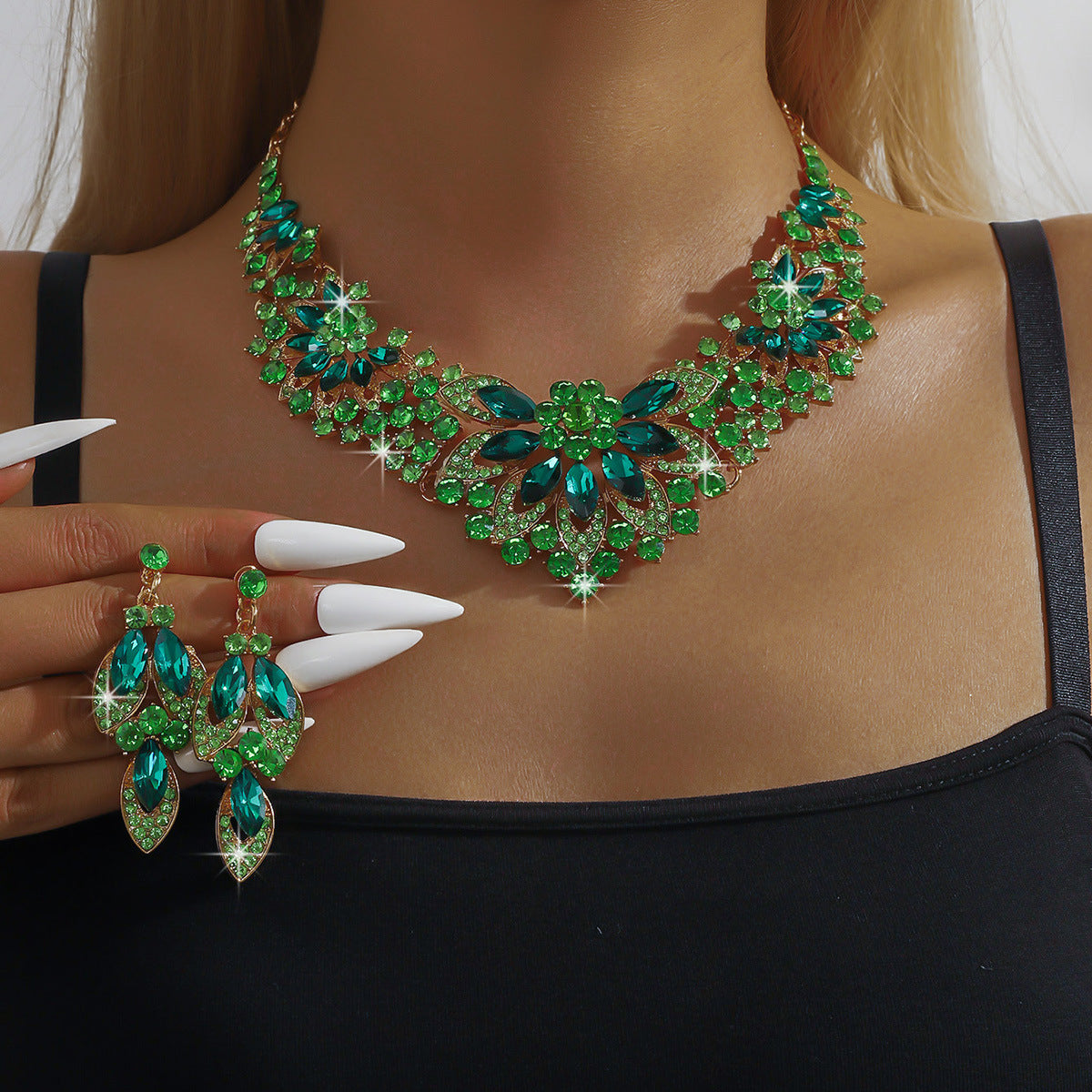 Bridal Rhinestone Necklace and Earrings