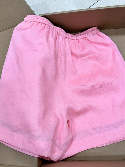 Bright Pink Youthful and Stylish Versatile Breathable Linen Shorts