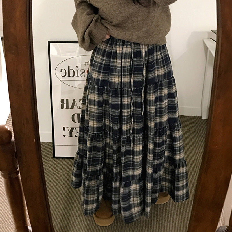 British Retro Plaid Patchwork Midi Skirt
