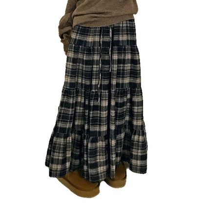 British Retro Plaid Patchwork Midi Skirt