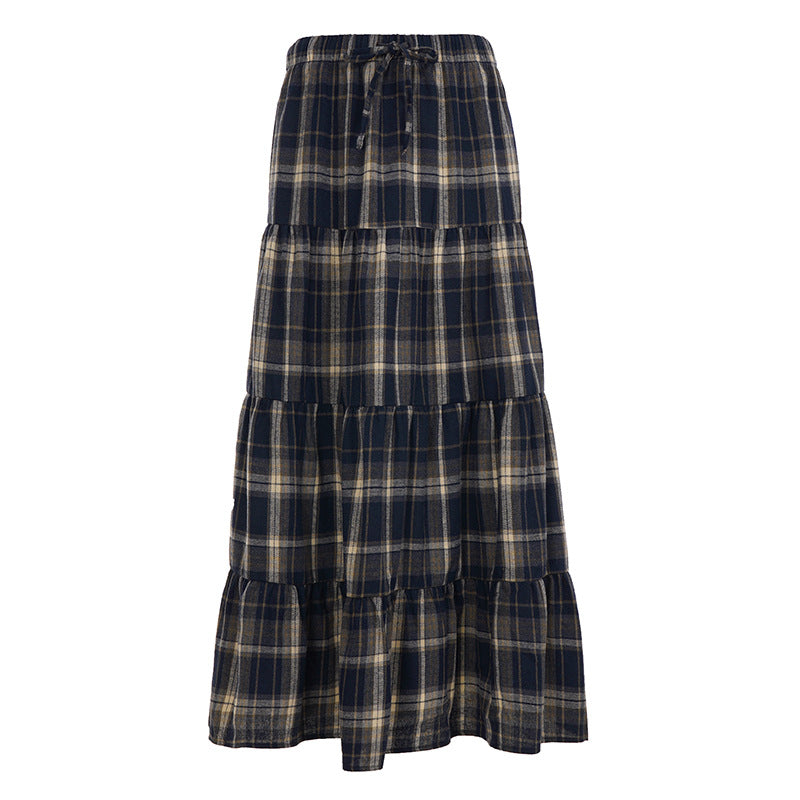 British Retro Plaid Patchwork Midi Skirt