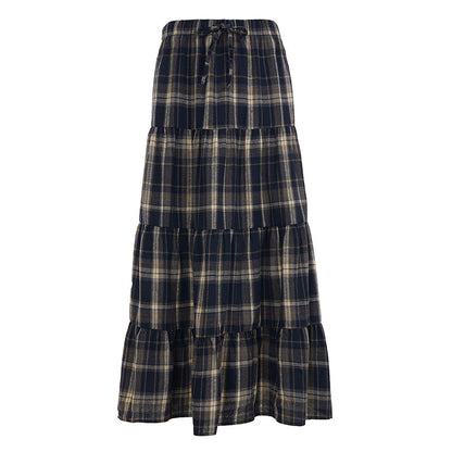 British Retro Plaid Patchwork Midi Skirt