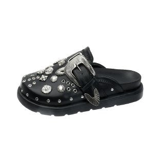 British retro thick-soled rivet half-covered slippers