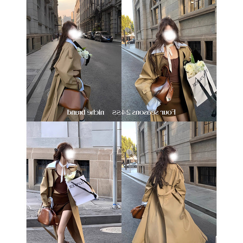 British-style lapel trench coat women's overcoat