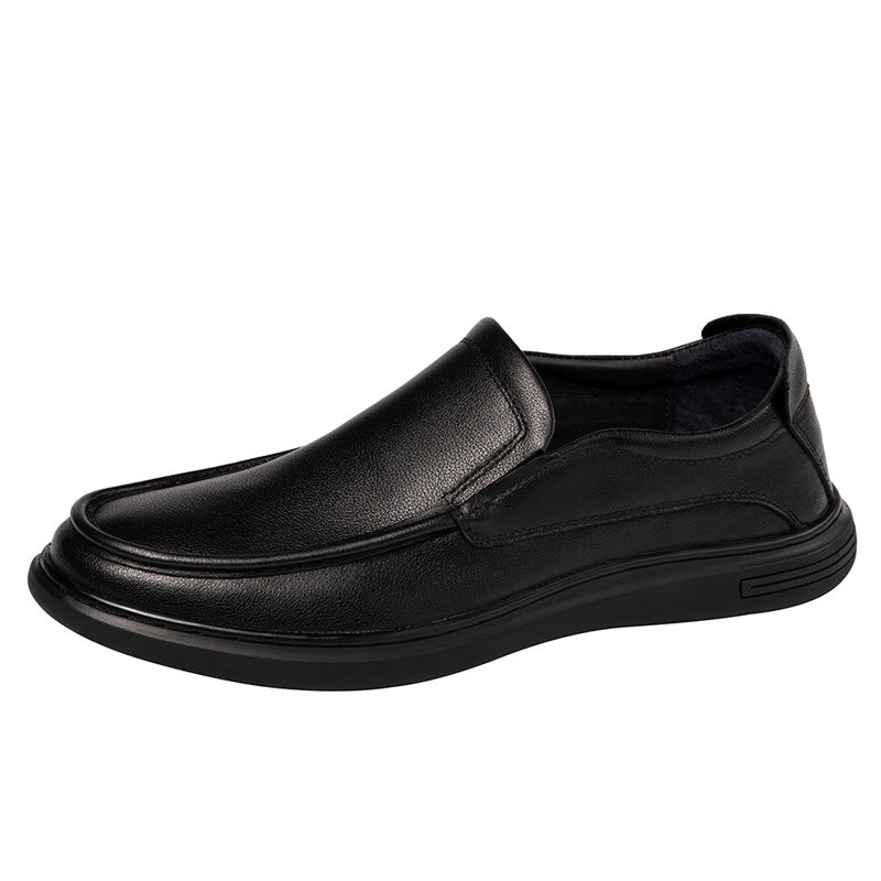 British-style round-toe black leather shoes