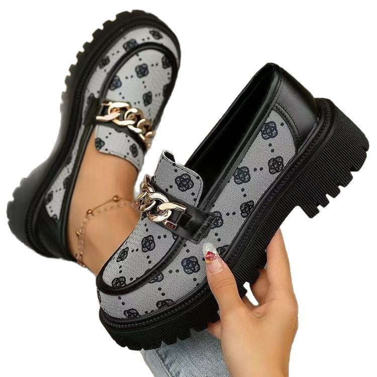 British Style Women Loafers Thick Heel Retro Floral Shoes