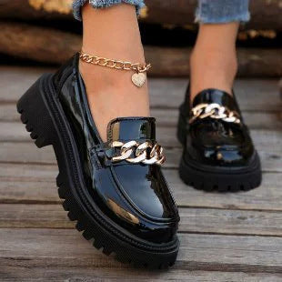 British Style Women Loafers Thick Heel Retro Floral Shoes