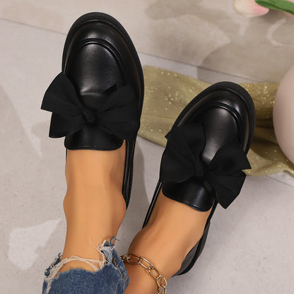 British Style Women's Slip-On Loafers with Bow/Chain