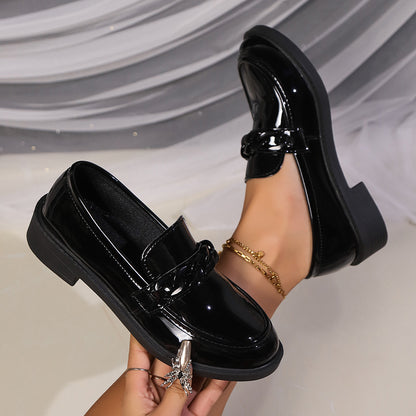 British Style Women's Slip-On Loafers with Bow/Chain