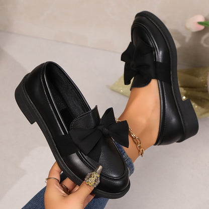 British Style Women's Slip-On Loafers with Bow/Chain