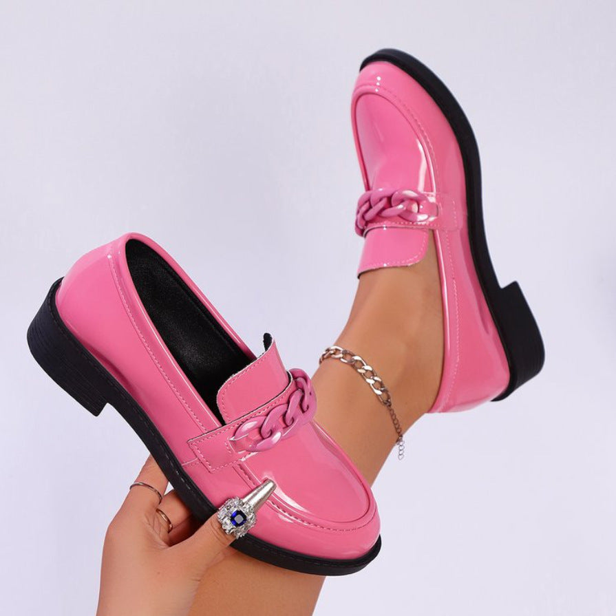 British Style Women's Slip-On Loafers with Bow/Chain