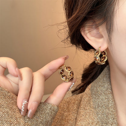 Brown Crystal Hoop Earrings for Women