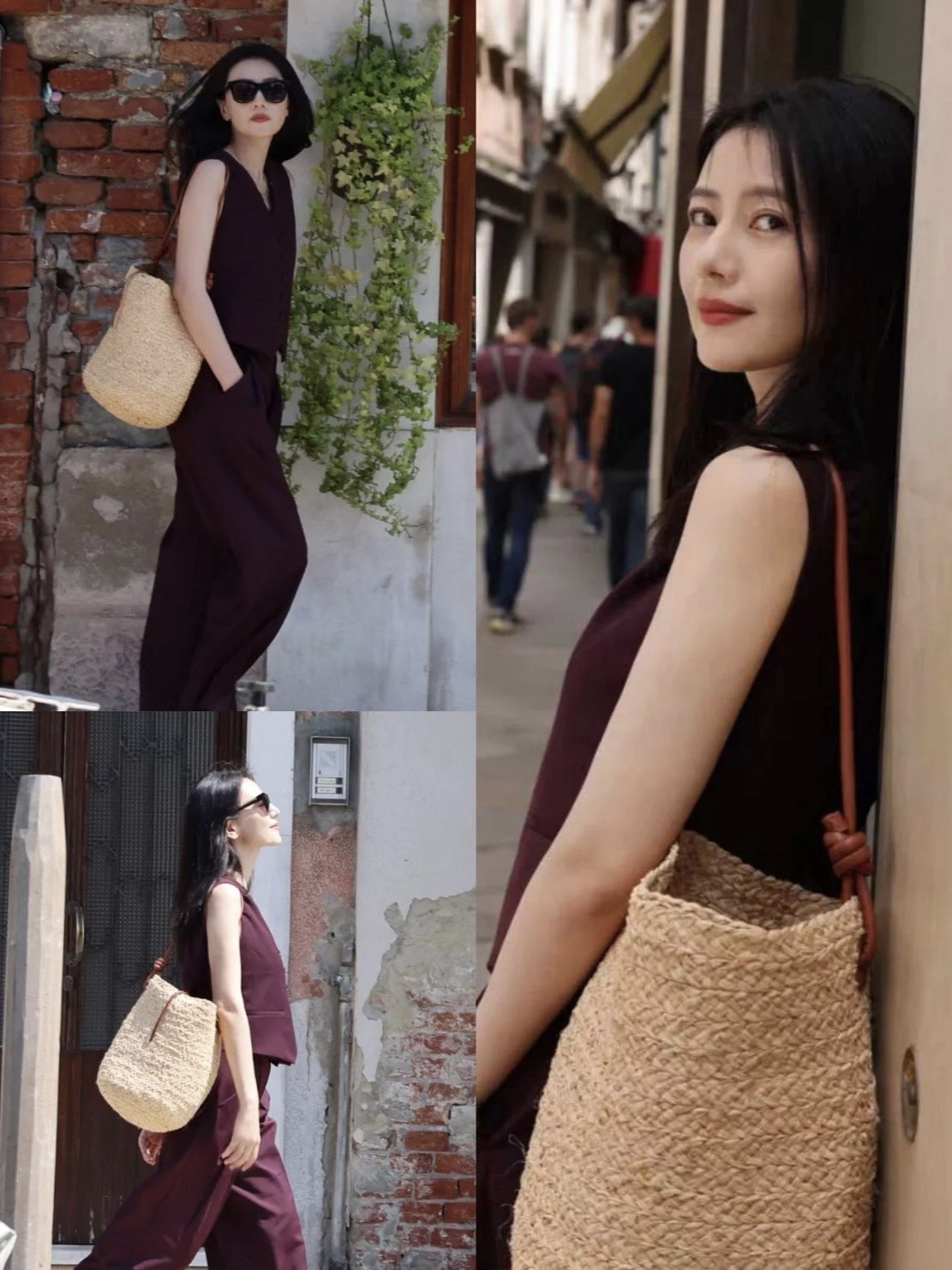 Brown-Red Linen Retro Slimming Suit for Women