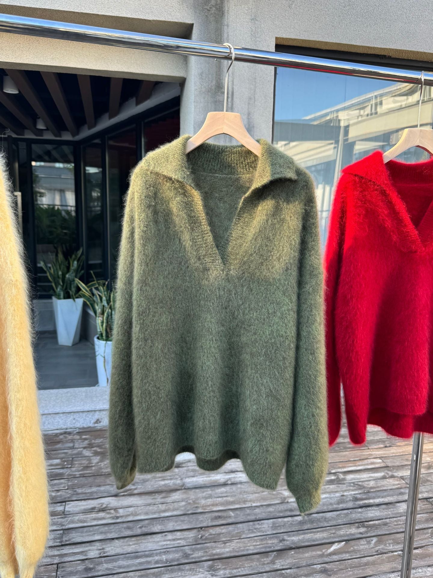 Brushed Cashmere Sweater Women Polo Collar Mid-Length Pullover