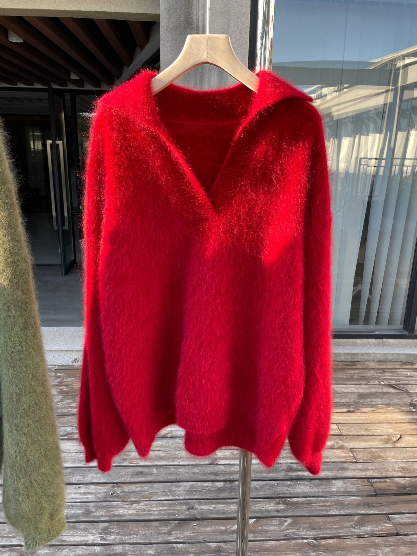 Brushed Cashmere Sweater Women Polo Collar Mid-Length Pullover