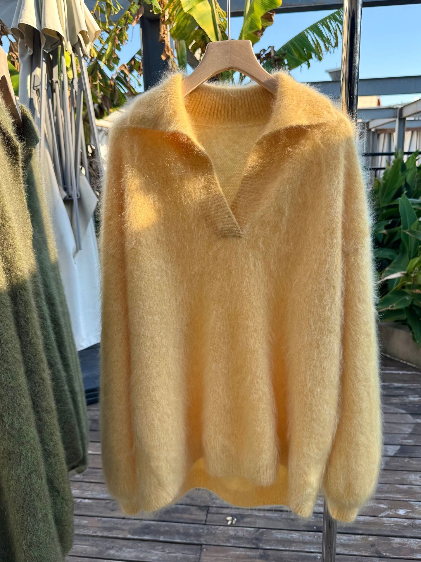 Brushed Cashmere Sweater Women Polo Collar Mid-Length Pullover